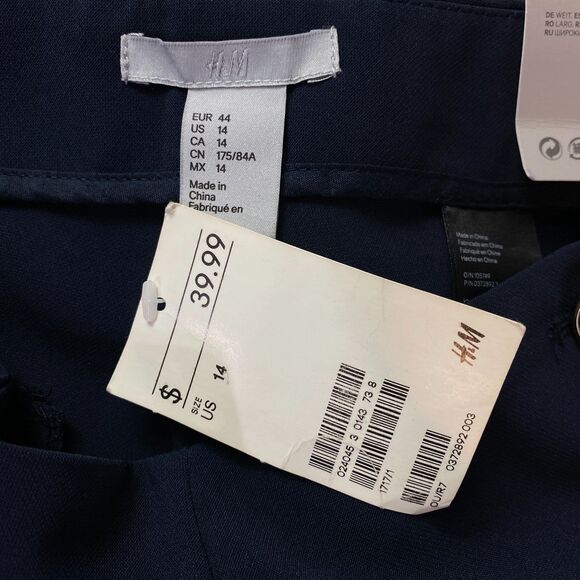 New H&M Button Front Wide Leg High Waist Navy Blue Pants |Women's Size 14 - Picture 3 of 7